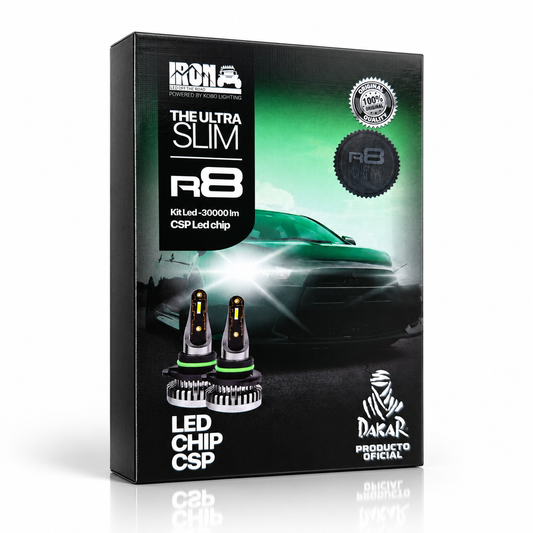 Kit de ampolletas LED R8 Ultra Slim IRON LED: caja y luces automotrices