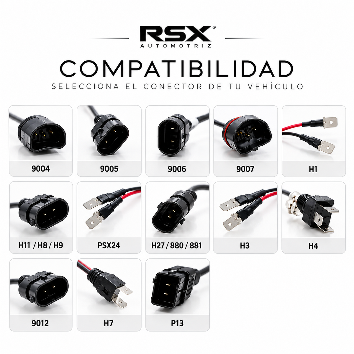 Guía de conectores RSX Automotriz en la ficha IR100 Power