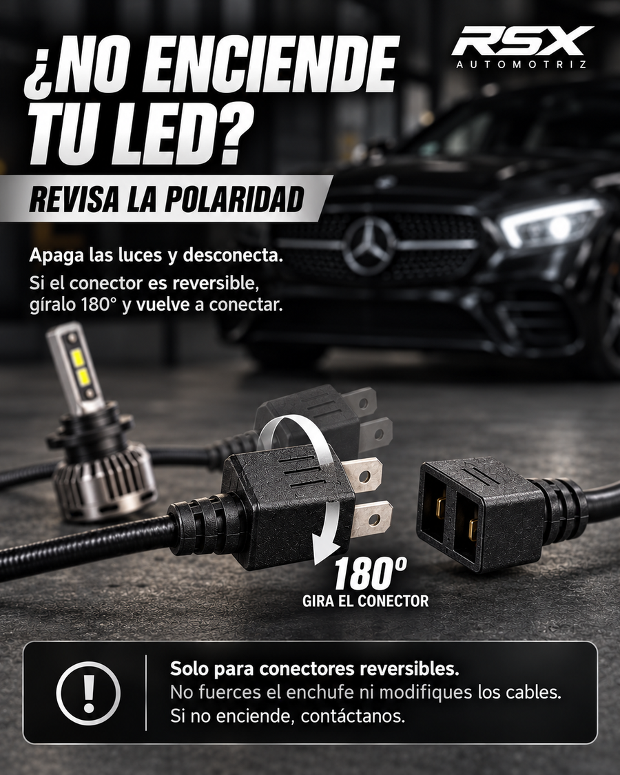 Guía de polaridad: girar el conector 180 grados solo cuando sea reversible, sin forzar piezas ni cables